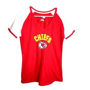 NFL Team Apparel Womens Red/ White V-Neck Kansas City Chiefs Football Jersey Tee